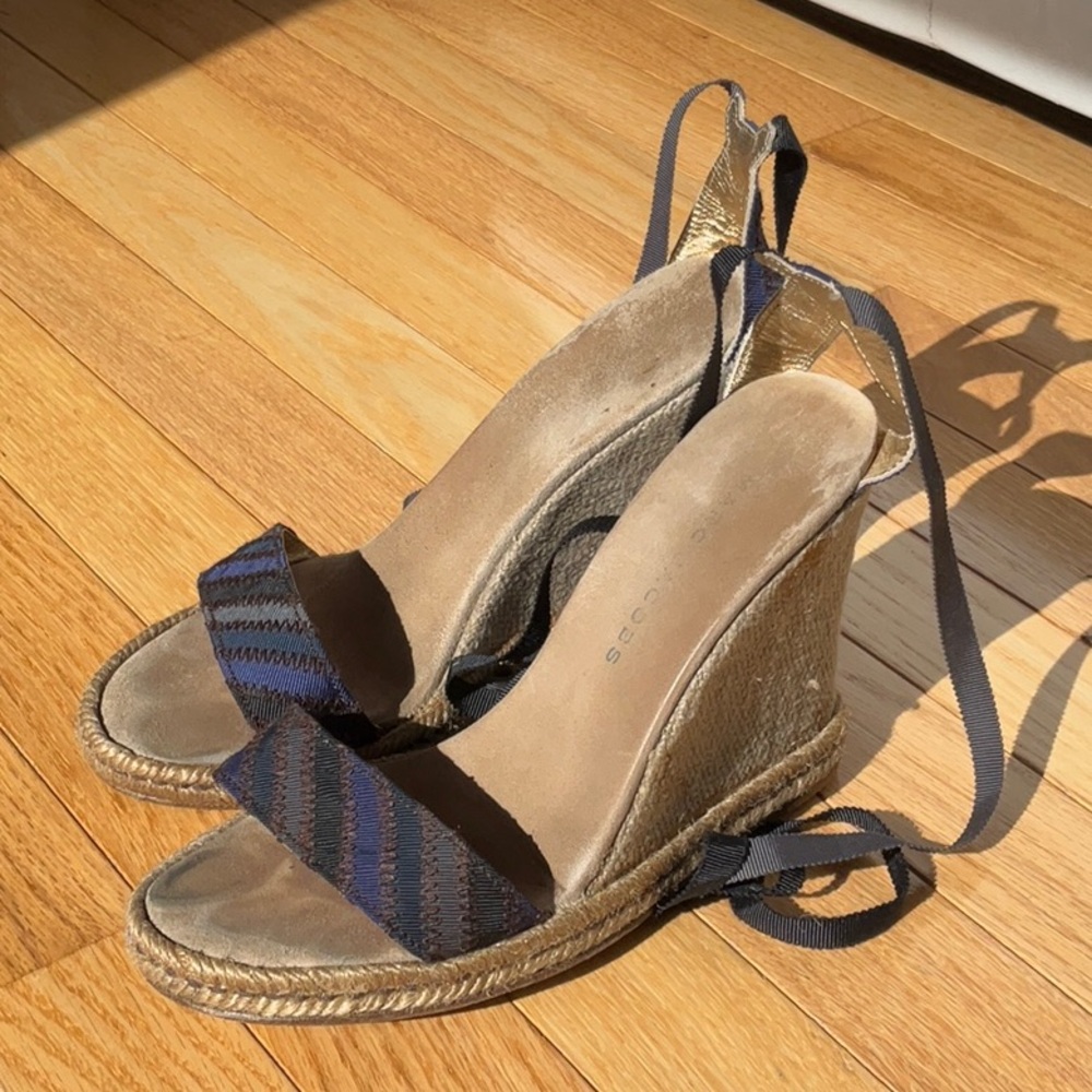 MARC JACOBS Platform Wedge Espadrille Blue/Purple Ankle Strap Sandals Size 37
